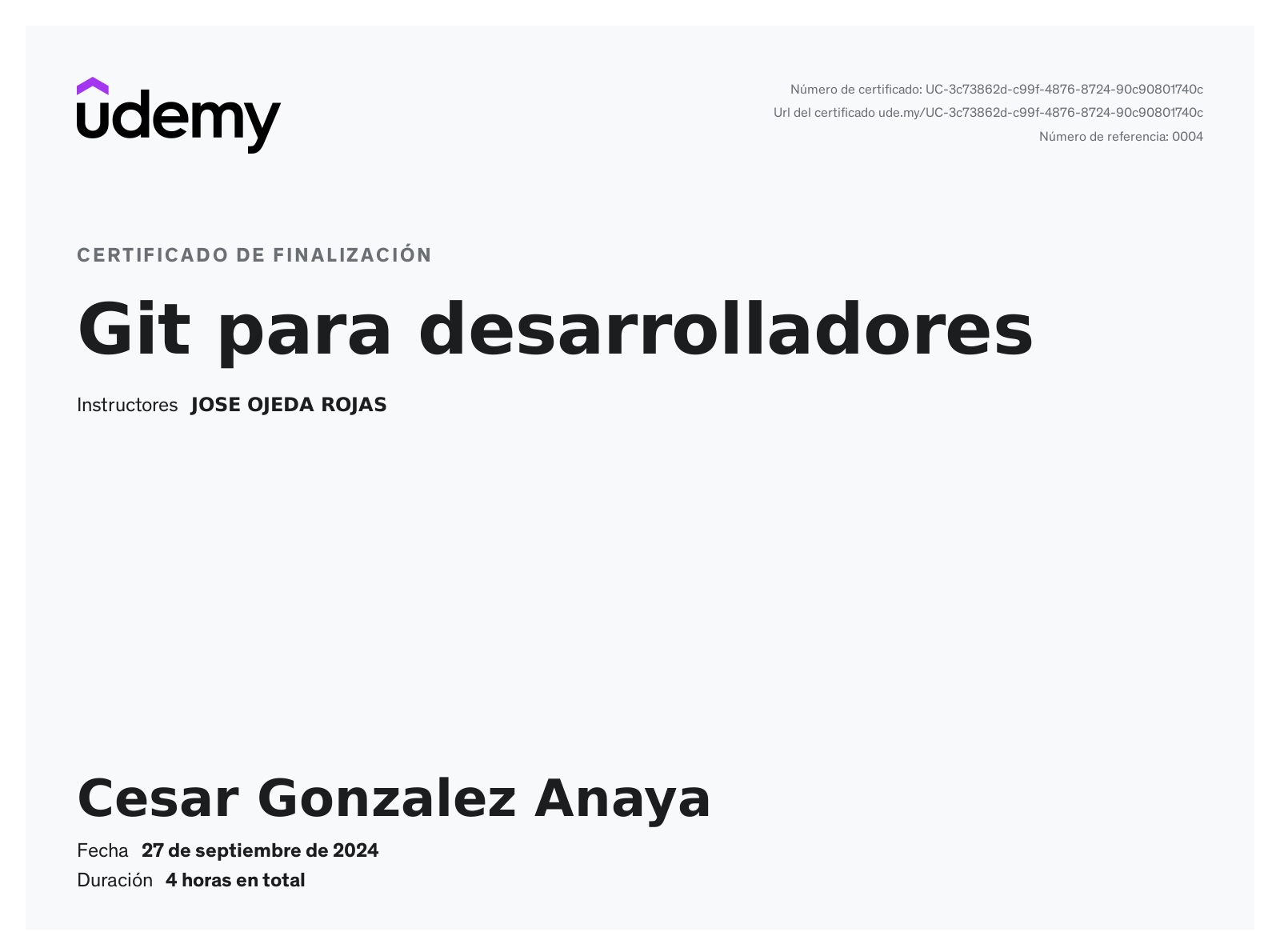 Certificado de Git para desarrolladores